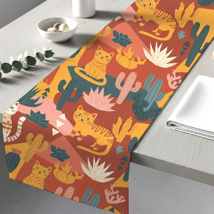 Caminho De Mesa Pequeno Gatos do Deserto Boho Fofos Padrão de Cacto Sucule