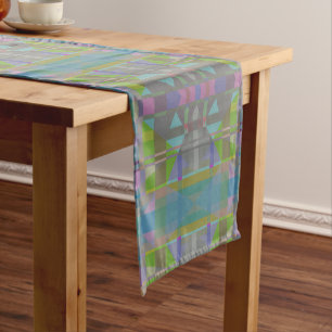 Caminho De Mesa Pequeno Geométrica Azul-Verde Roxo