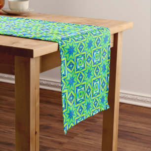 Caminho De Mesa Pequeno Geométrico abstrato Star - Verde limão e Azul