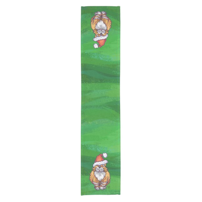 Caminho De Mesa Pequeno Ginger Cat Christmas on Green (Frente)