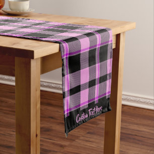 Caminho De Mesa Pequeno Gingham clássico, preto-rosa-quente, Tartan Xadrez