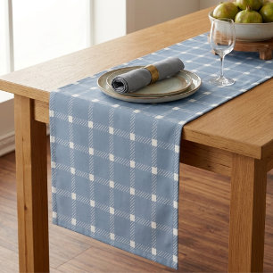 Caminho De Mesa Pequeno Gingham Xadrez Azul Poeirento Costeira Preppy
