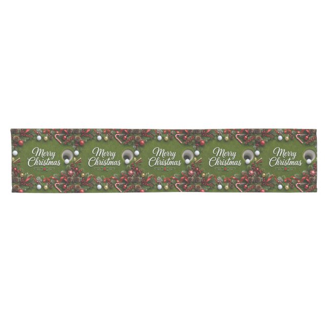 Caminho De Mesa Pequeno Golfe tema de Natal em fundo branco (Horizontal)
