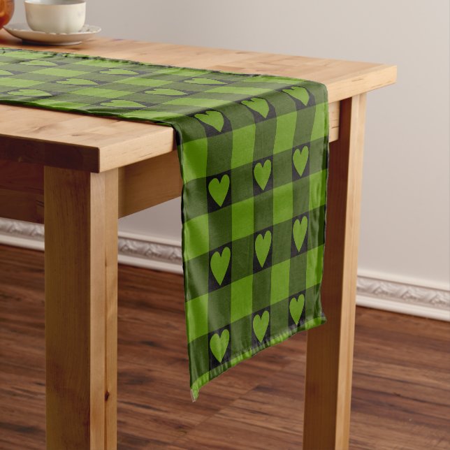 Caminho De Mesa Pequeno Green Black Buffalo Heart Plaid Table Runner (No Local)