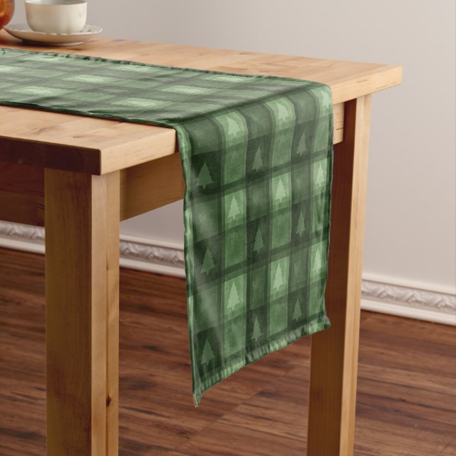 Caminho De Mesa Pequeno Green Fir Tree Pattern Textured Plaid Christmas (No Local)