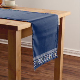 Caminho De Mesa Pequeno Grego Meander - Chave Grega - Azul e bege