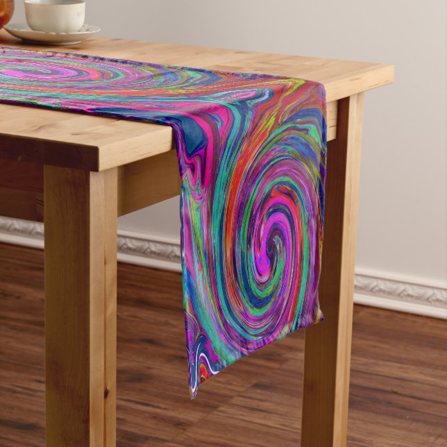 Caminho De Mesa Pequeno Groovy Abstrato Retro Magenta Dark Rainbow Swirl (No Local)