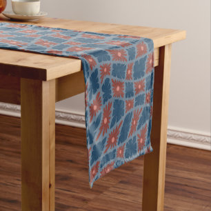 Caminho De Mesa Pequeno Groovy Wavy Trippy 60s Flor Verifica Vermelho Azul
