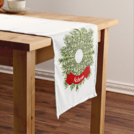 Caminho De Mesa Pequeno Guirlanda de Natal em Aquarela Adicionar Nome da F