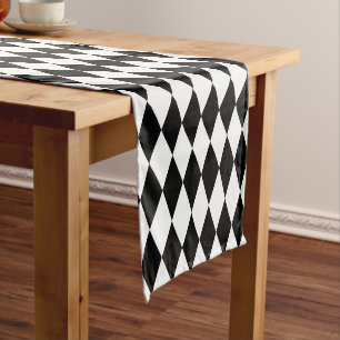 Caminho De Mesa Pequeno Harlequin Preto e Branco Simples