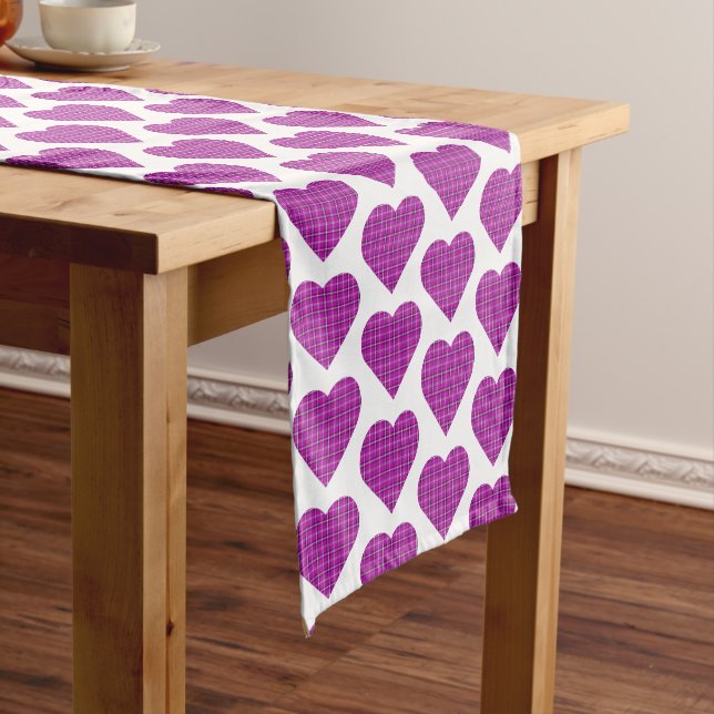 Caminho De Mesa Pequeno Heart Plaid Purple Pink Black Table Runner (No Local)