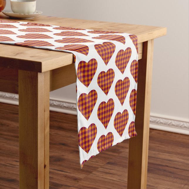 Caminho De Mesa Pequeno Heart Shaped Plaid Orange Burgundy Table Runner (No Local)