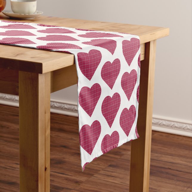 Caminho De Mesa Pequeno Heart Shaped Plaid Red Pink Table Runner (No Local)