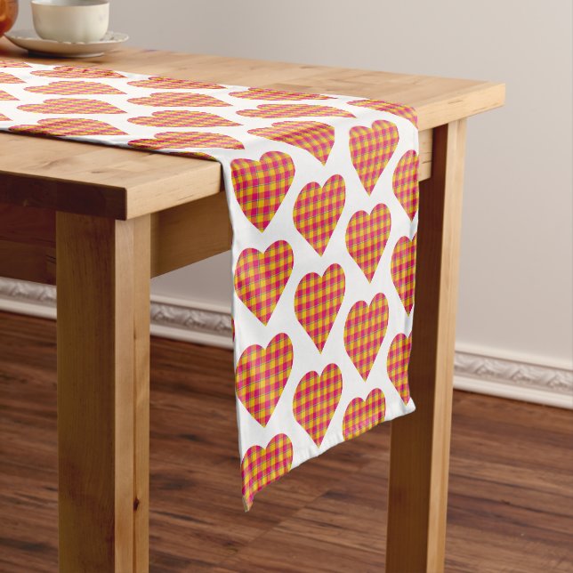 Caminho De Mesa Pequeno Heart Shaped Plaid Yellow Pink Preppy Table Runner (No Local)