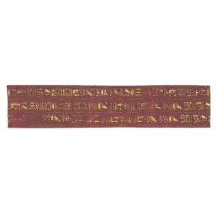 Caminho De Mesa Pequeno Hieroglyphics egípcios dourados no couro vermelho