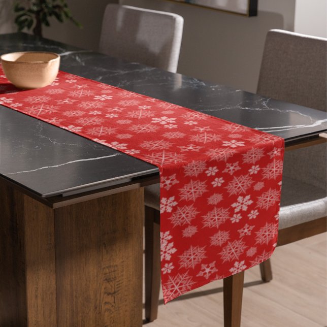 Caminho De Mesa Pequeno Holiday Red Simple Snowflake Modern Stylish (Red Snowflake table runner)