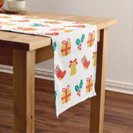 Caminho De Mesa Pequeno Holly Bell Stocks Red White Dourado Natal