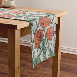 Caminho De Mesa Pequeno Impressão Floral de Papoula Vermelha Art Nouveau