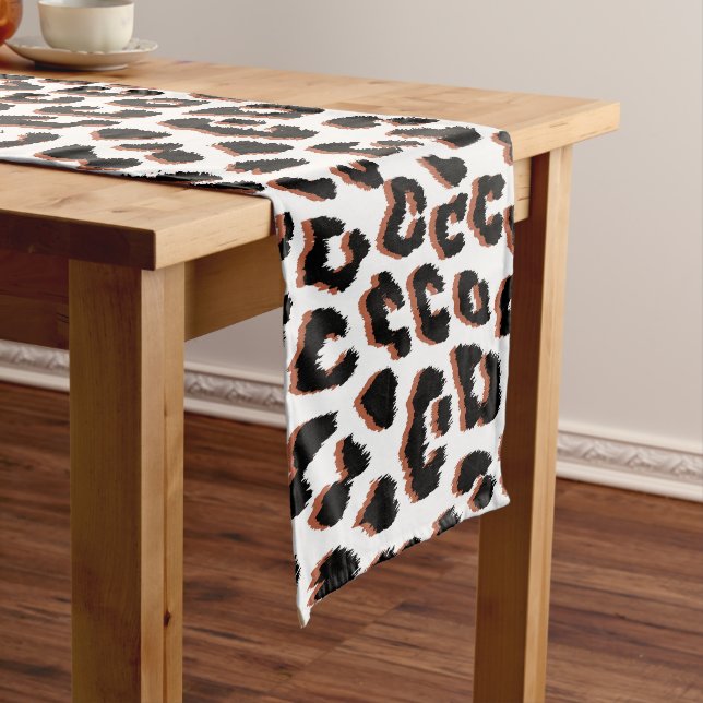 Caminho De Mesa Pequeno Impressão Preta Castanho e Leopardo Branco (No Local)