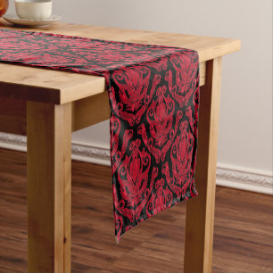 Caminho De Mesa Pequeno Impressão vermelho e preto elegante do damasco
