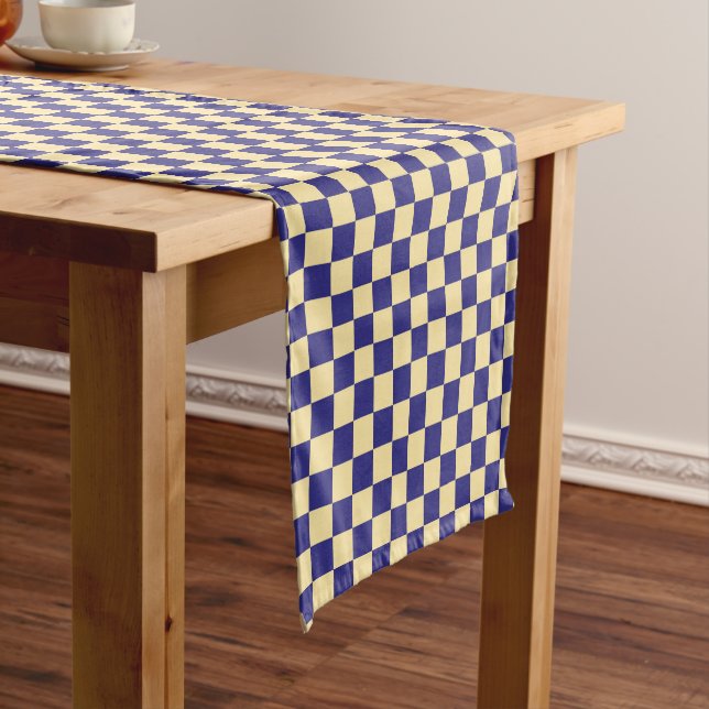 Caminho De Mesa Pequeno Indigo and butter checkerboard pattern (No Local)