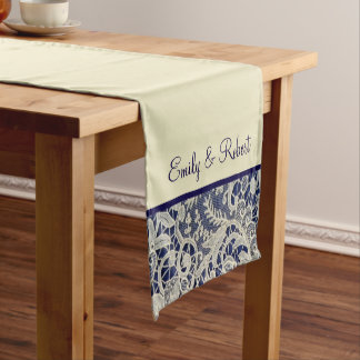 Caminho De Mesa Pequeno Ivory Lace Royal Marinho Blue Recepção Formal