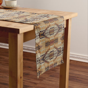Caminho De Mesa Pequeno Ivory Taupe Beige Brown Rust Orange Arte Tribal