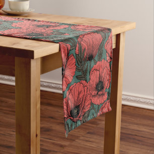 Caminho De Mesa Pequeno Jardim com papoila, verde-marrom e pinheira