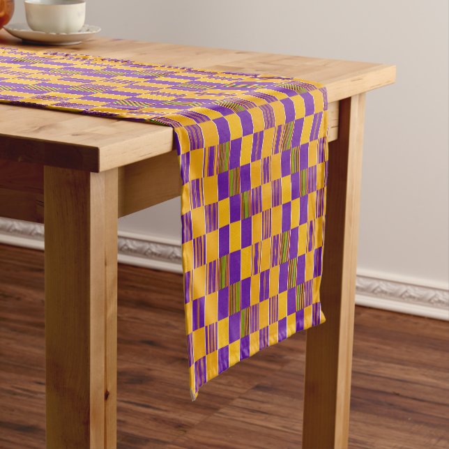 Caminho De Mesa Pequeno Kente Cloth Purple Dourado 14" X 72" Mesa Runner (No Local)