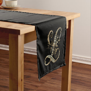 Caminho De Mesa Pequeno L Monograma Dourado Ornamentado Vintage