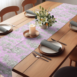 Caminho De Mesa Pequeno Laca floral de folha cor-de-rosa-pintada de jouy