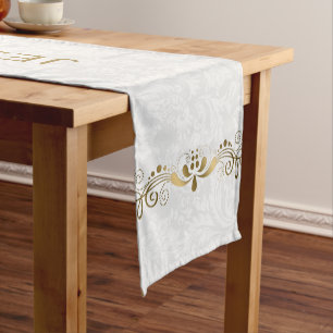 Caminho De Mesa Pequeno Lace Dourado Floral Elegante Com Damáscaras Branc