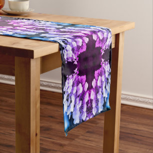Caminho De Mesa Pequeno Lacecap Hydrangea Abstrato de pintura branca preta