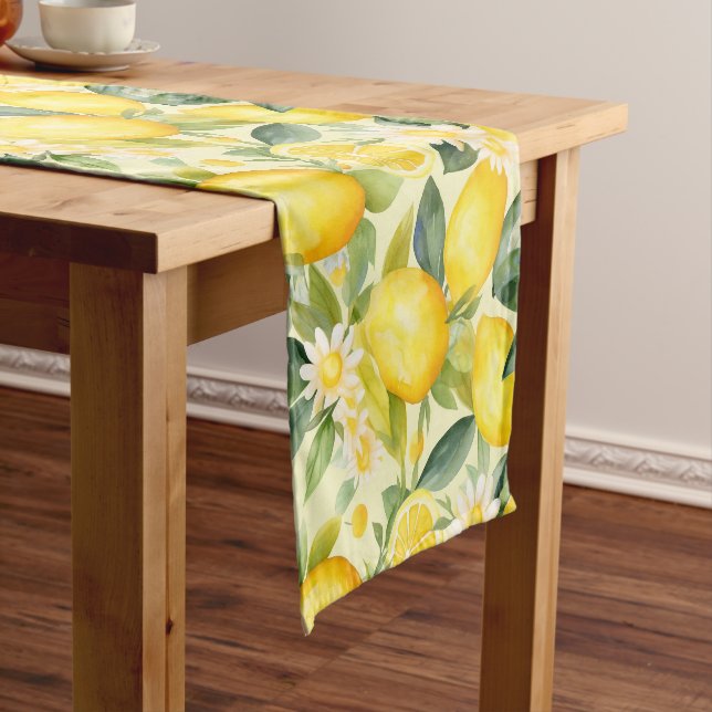 Caminho De Mesa Pequeno Lemon and Daisy Watercolor Pattern (No Local)