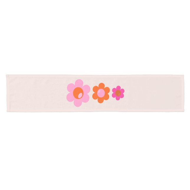 Caminho De Mesa Pequeno Les Fleurs 01 Floral Retro Rosa E Flores Laranja (Horizontal)