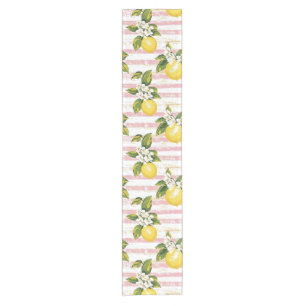 Caminho De Mesa Pequeno Limões Vintage e Blooms em Strips Rosa e Branca