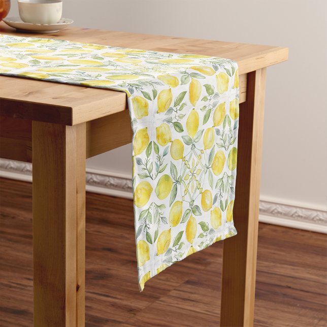 Caminho De Mesa Pequeno Limons Mesa Runner (Watercolor Citrus Lemon Botanical Bridal Shower Table Runner by Painted Paperie)