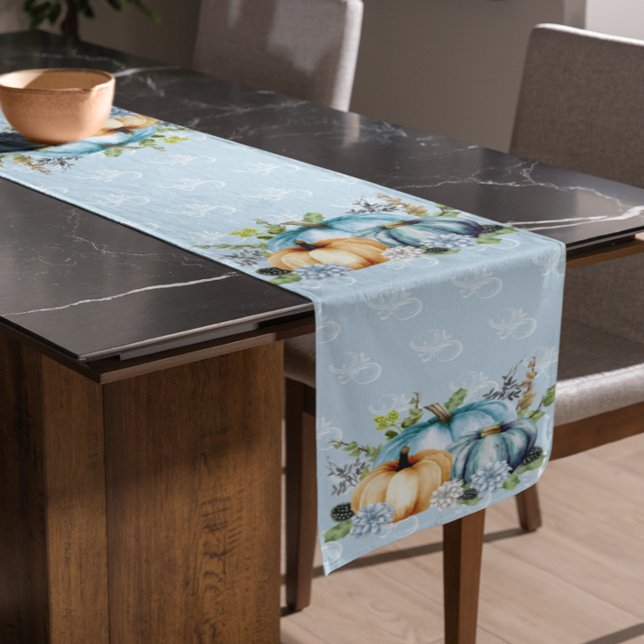 Caminho De Mesa Pequeno Linda Pumpkin Azul outono Cair (Criador carregado)