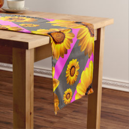 Caminho De Mesa Pequeno Lindas flores amarelas nas cinzas, faixas cor-de-r