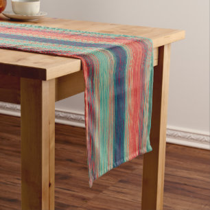 Caminho De Mesa Pequeno Listras abstrato misturadas Escuras Azul Vermelho