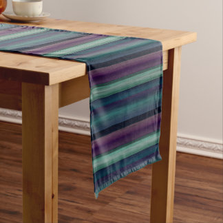 Caminho De Mesa Pequeno Listras de Aquarela Roxo Turquesa Azul Verde Padrã