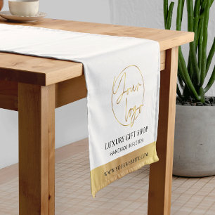 Caminho De Mesa Pequeno Logotipo branco e Dourado Evento comercial Marca m