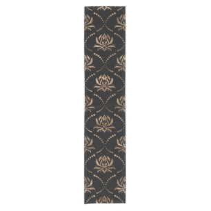 Caminho De Mesa Pequeno Lotus Flower Luxury - preto e ouro