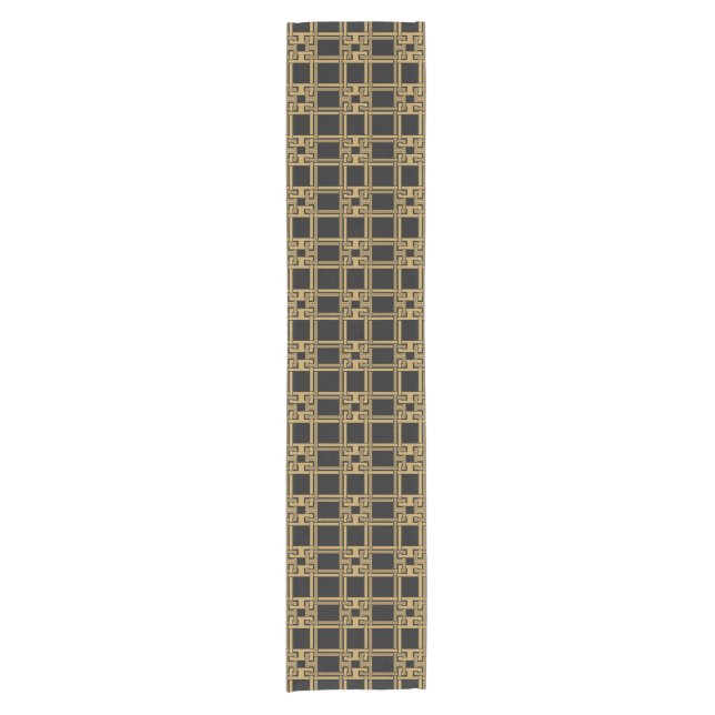 Caminho De Mesa Pequeno Luxury Black Gold Greek Key Pattern (Frente)