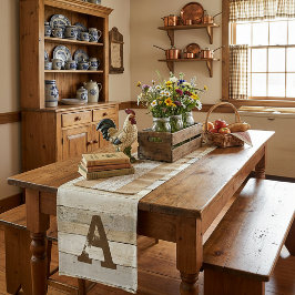 Caminho De Mesa Pequeno Madeira rústica e letra