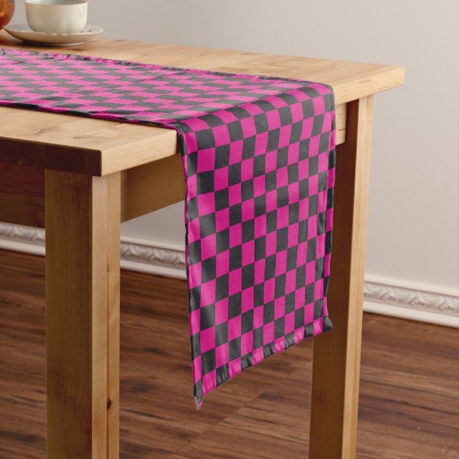 Caminho De Mesa Pequeno Magenta and smoke checkerboard pattern (No Local)