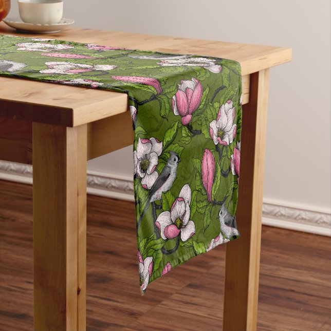 Caminho De Mesa Pequeno Magnólia florescente e pássaro 2 (No Local)