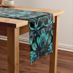Caminho De Mesa Pequeno Mandalá Floral Noir em Azul-marinho Escuro