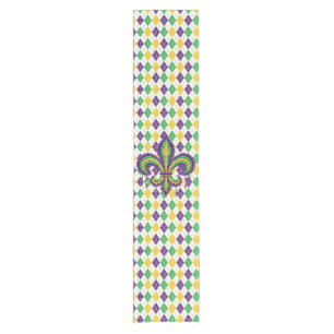 Caminho De Mesa Pequeno Mardi Gras fleur de lis, verde-púrpura