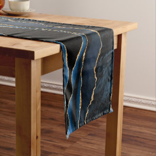 Caminho De Mesa Pequeno Marinho Azul Dourado Brilhante Brilhante Mesa de m